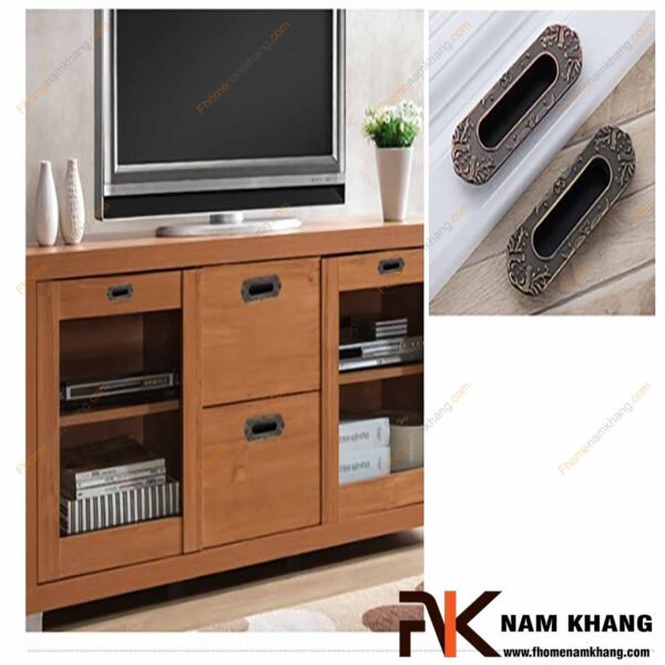 Tay nắm âm tủ kiểu cổ màu đen NK102-DC