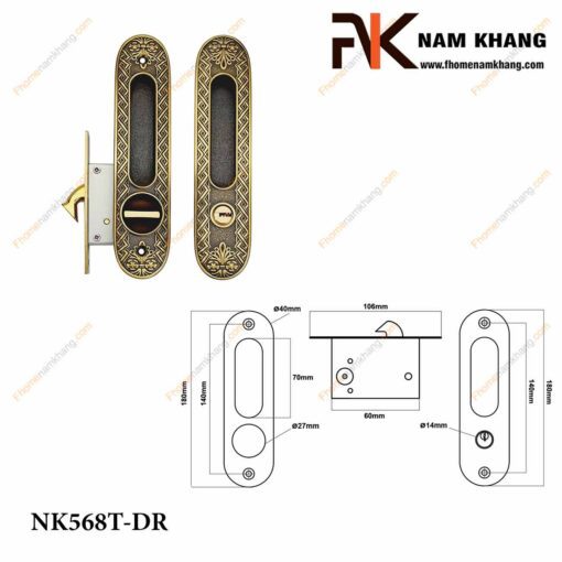 Khóa âm cửa lùa NK568T-DR (Màu đồng rêu )