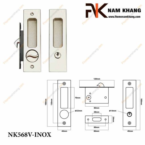 Khóa âm cửa lùa NK568V-INOX (Màu Inox)